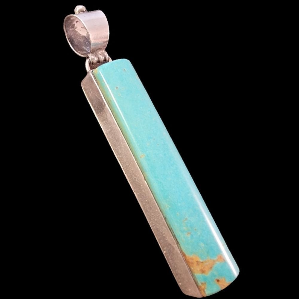 David Troutman Silver Creations Long Blue Turquoise Statement Pendant